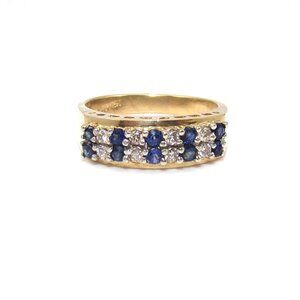 14K Yellow Gold Natural Blue Topaz Diamond Band Ring Size 5.5